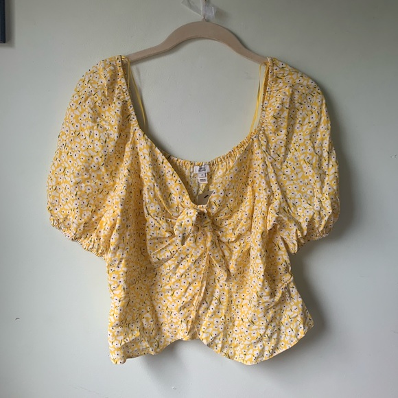 River Island yellow floral crop top with bow (NWT) - Picture 1 of 4